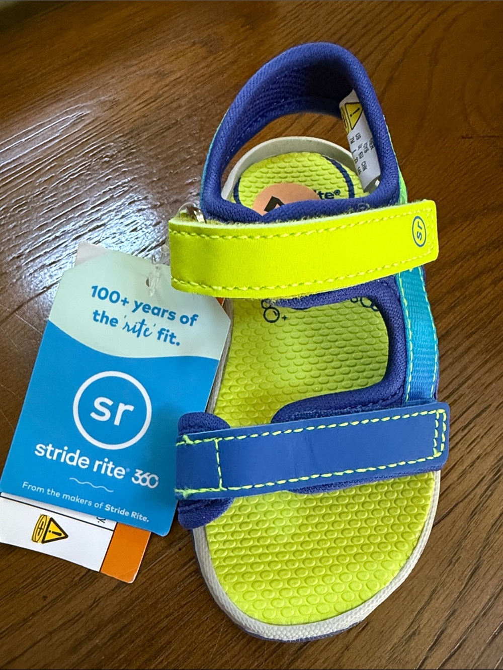 Stride Rite Asher Boys Neon Yellow & Blue Sandals. Water friendly. Size 7. - Picture 6 of 13
